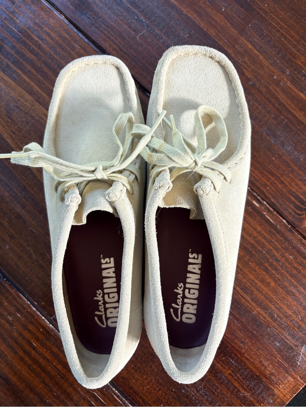 Clarks Wallabee Women’s Cream Suede Moccasins